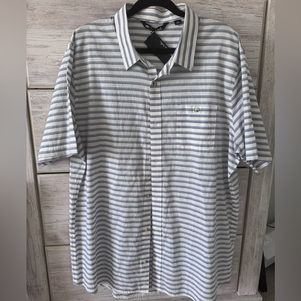 Travis Mathew White Striped short sleeve shirt XXL